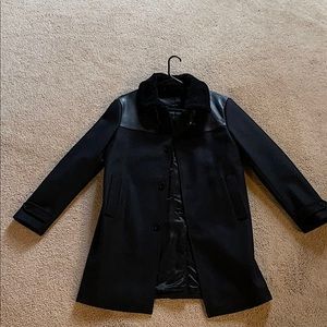 The Kooples: Black wool coat with shearling collar